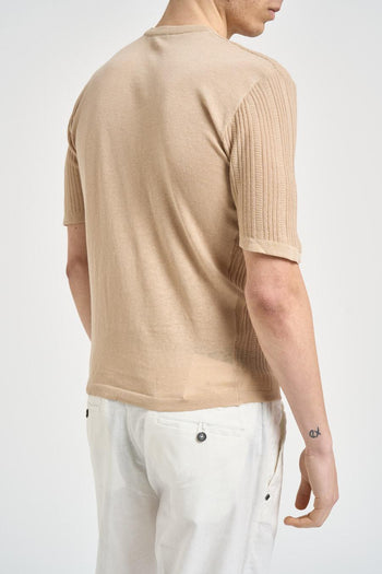 T-shirt uomo in maglia beige - 3