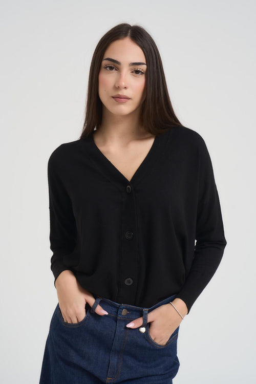 Cardigan donna con scollo a V nero - 2