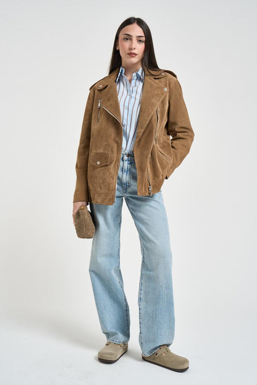 Giubbotto donna in suede cammello