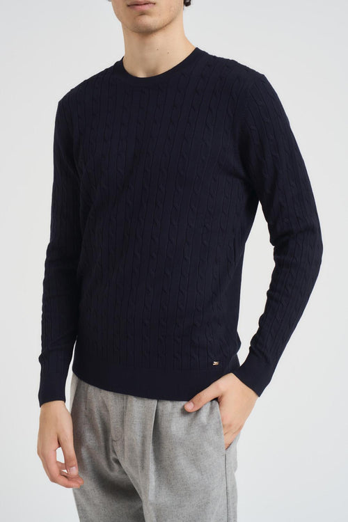 Maglia uomo girocollo treccia blu - 2