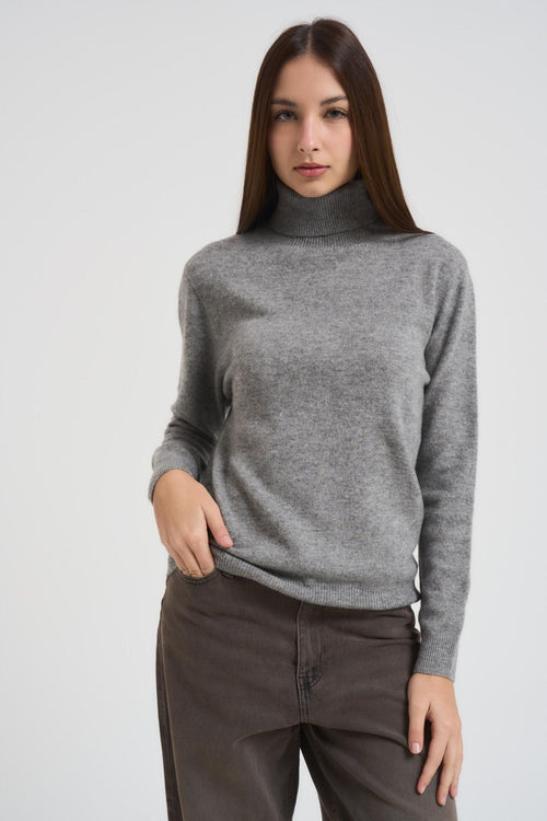 Maglia donna a collo alto grigia