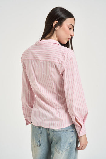 Camicia donna a righe rosa - 3