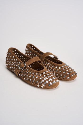 Ballerina donna nocciola traforata con borchie silver - 3