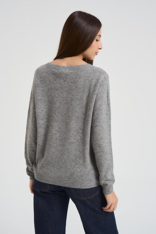 Maglia donna scollo a barchetta grigio - 2