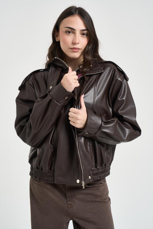Bomber donna in ecopelle marrone - 2