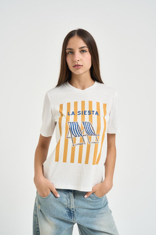 T-shirt donna bianca con stampa La Siesta - 1