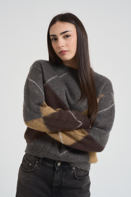 Maglia donna girocollo a rombi grigia - 2