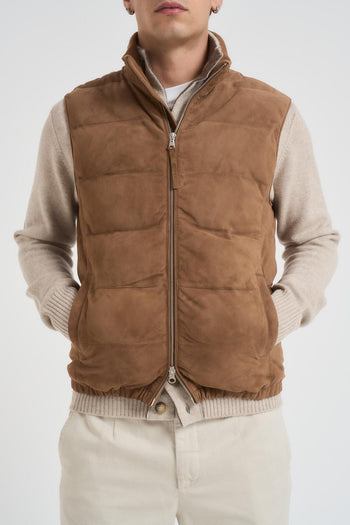 Gilet uomo in camoscio cammello - 6