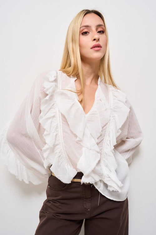 Blusa donna con volant bianca - 2
