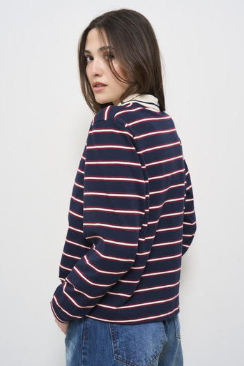 Women's long sleeve striped polo shirt - 4