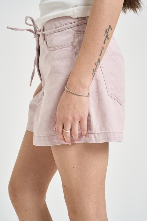 Shorts donna in denim con laccio rosa - 2