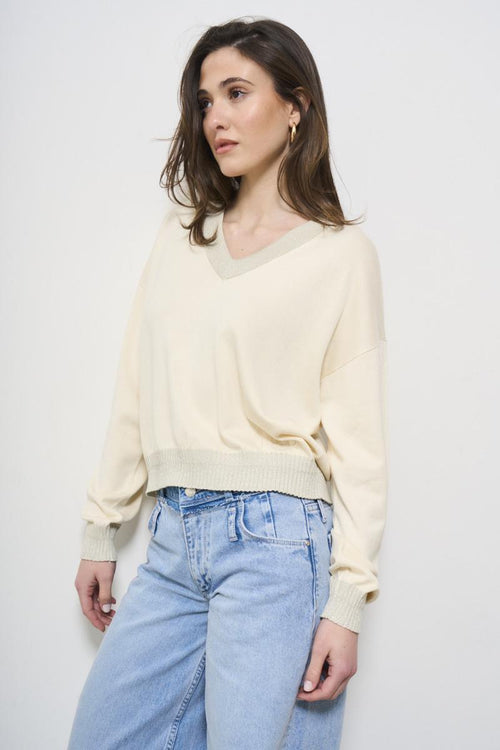 Women's cream V-neck sweater - 2