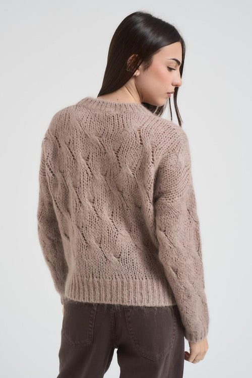 Maglia donna a trecce tortora - 2