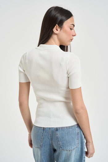 T-shirt donna bianca a costine - 3