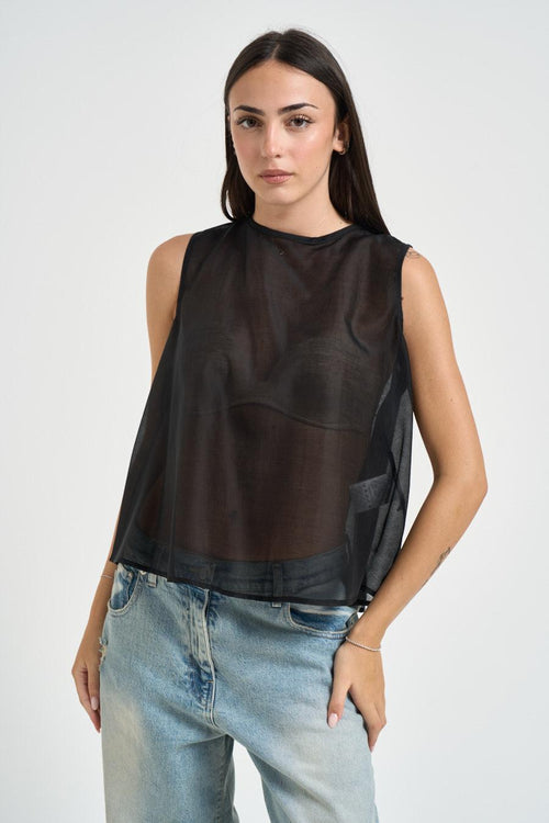 Blusa donna semitrasparente nera - 1