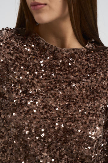 Blusa donna con paillettes marrone - 3