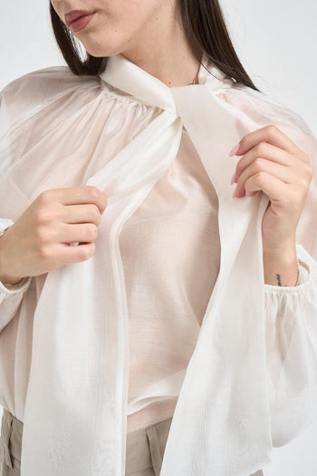 Blusa donna con fiocco panna - 3