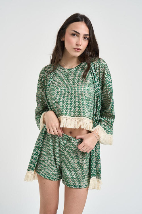 Kimono donna motivo geometrico verde - 2