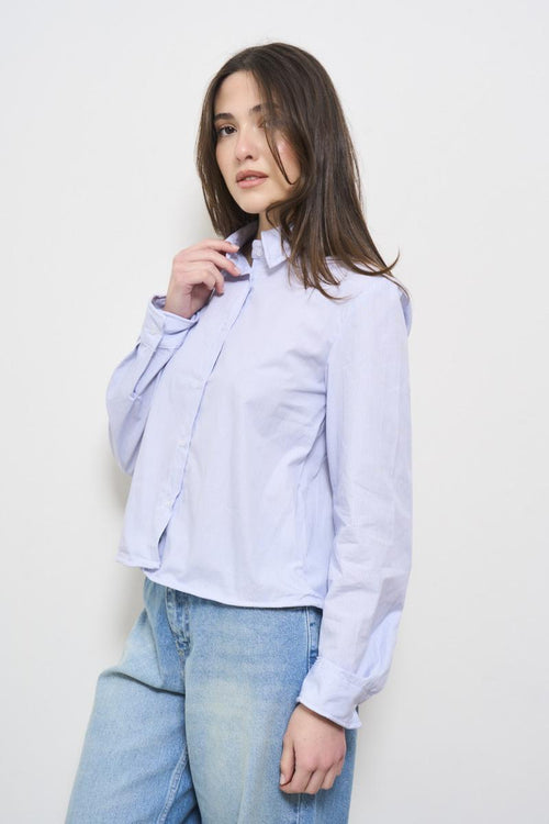 Camicia donna celeste crop a quadretti