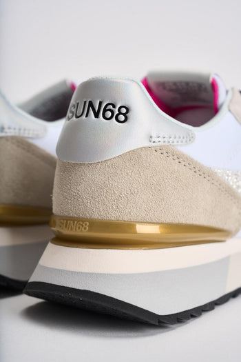 Sneakers donna suede bianco e beige - 8