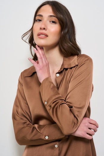 Camicia donna satinata marone - 6