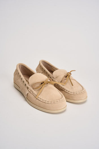 Mocassino donna in suede beige con frange - 3