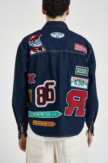 Camicia uomo in denim scuro con patch - 6