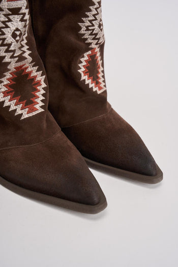Stivali donna texani in suede marroni - 4