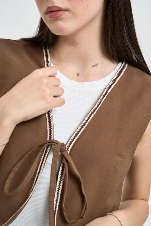 Gilet donna cropped cammello - 2