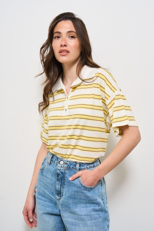 Polo donna a righe gialle