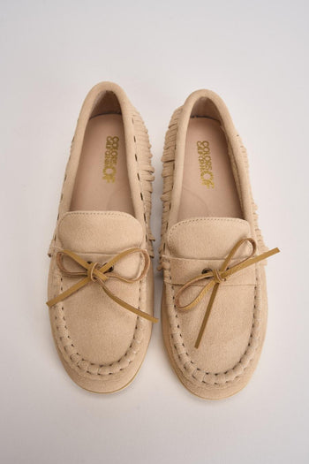 Mocassino donna in suede beige con frange - 5