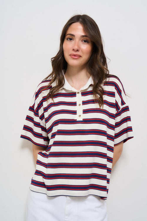 Polo donna a righe rosse