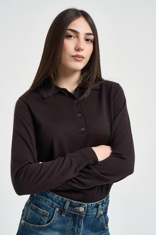 Polo donna manica lunga marrone - 2