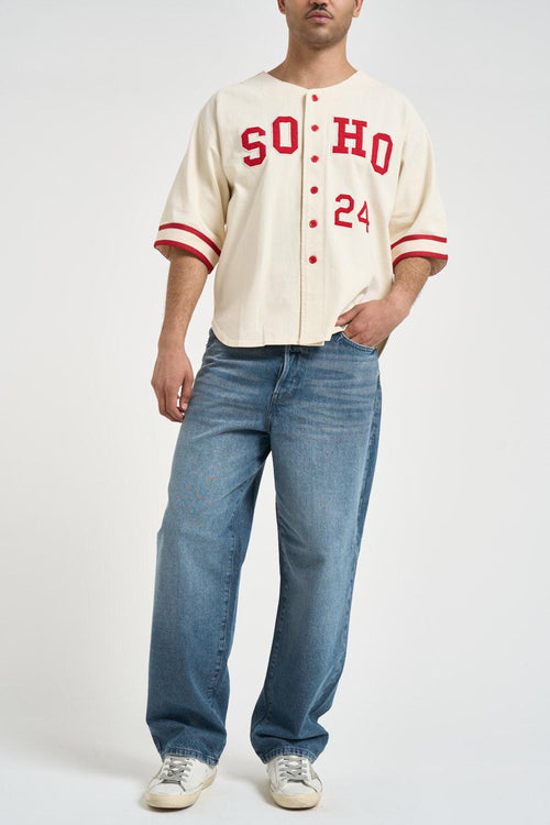Camicia uomo baseball panna e rossa