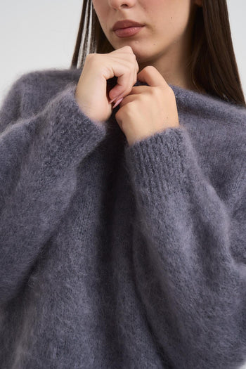 Maglione donna in misto mohair grigio - 4