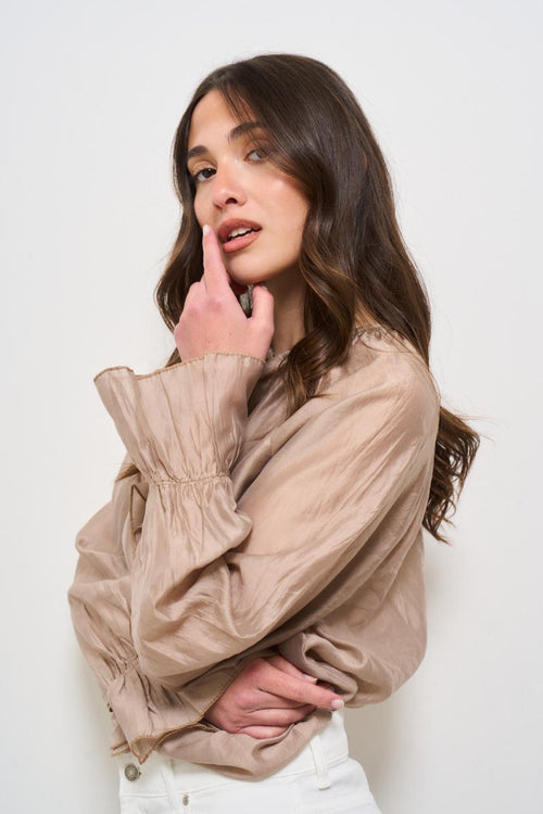 Blusa donna con rouches beige - 2