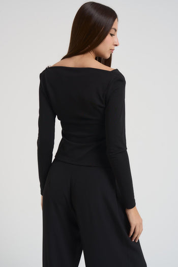 T-shirt donna scollo V nero - 3