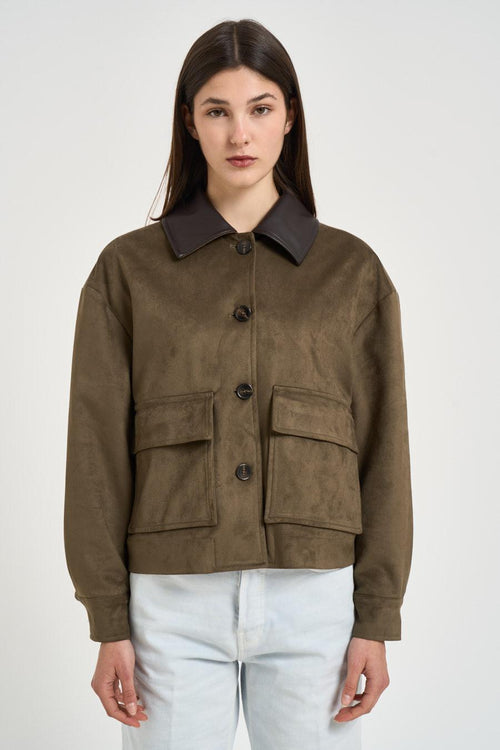 Giacca donna corta in suede verde - 2