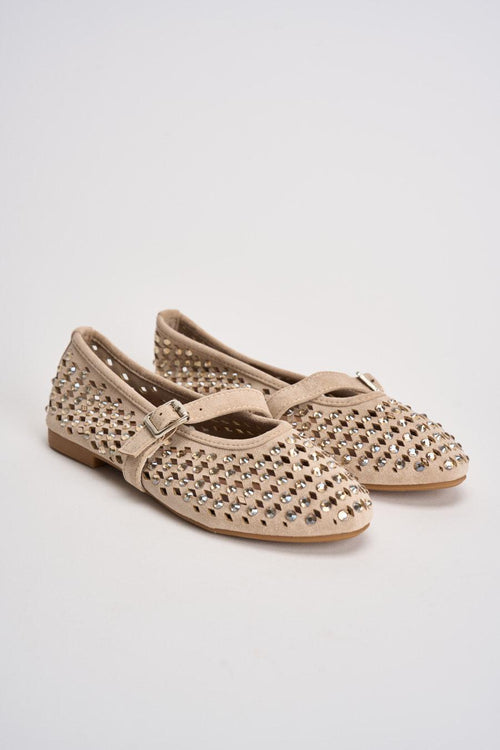 Ballerina donna con strass beige - 2