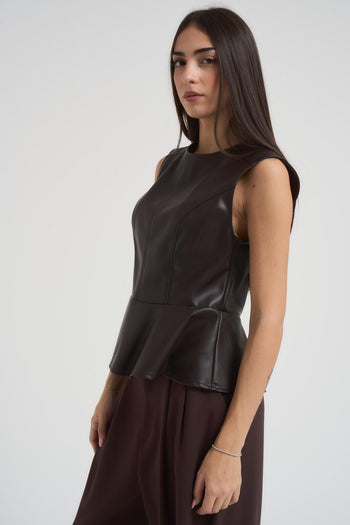 Top donna in ecopelle marrone - 3