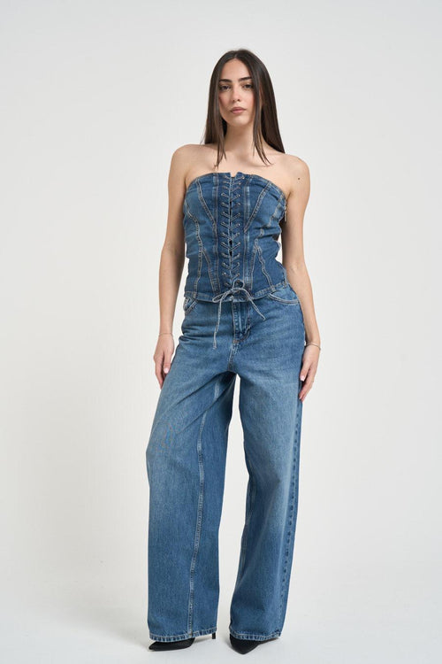 Jeans donna baggy con stringhe
