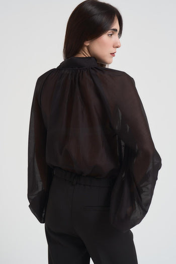 Blusa donna con fiocco nera - 3
