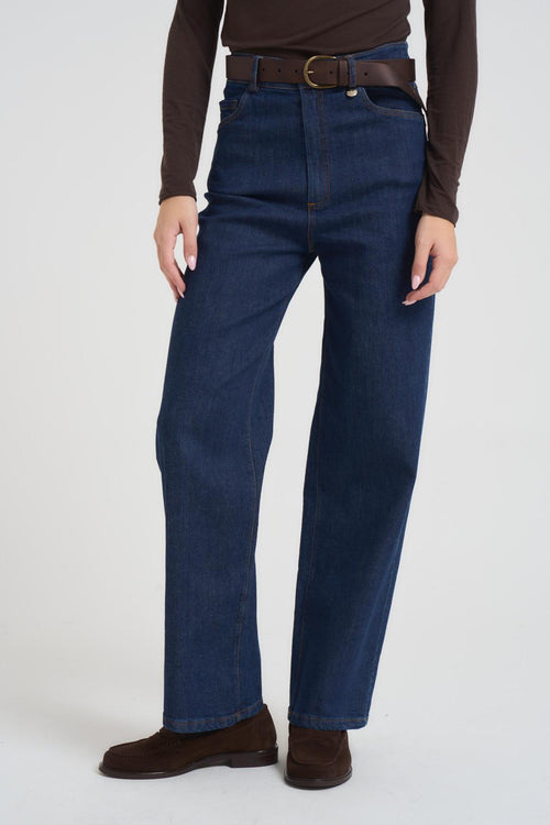 Jeans donna gamba dritta in denim scuro