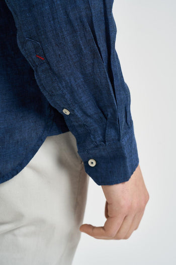 Camicia uomo in lino blu - 6