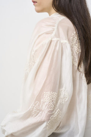 Camicia donna con ricami floreali bianca - 6