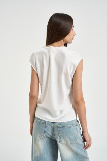 Blusa donna satinata bianca - 3