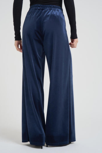 Pantalone donna a palazzo in velluto blu - 4