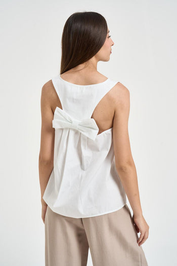 Top donna con fiocco sul retro bianco - 3