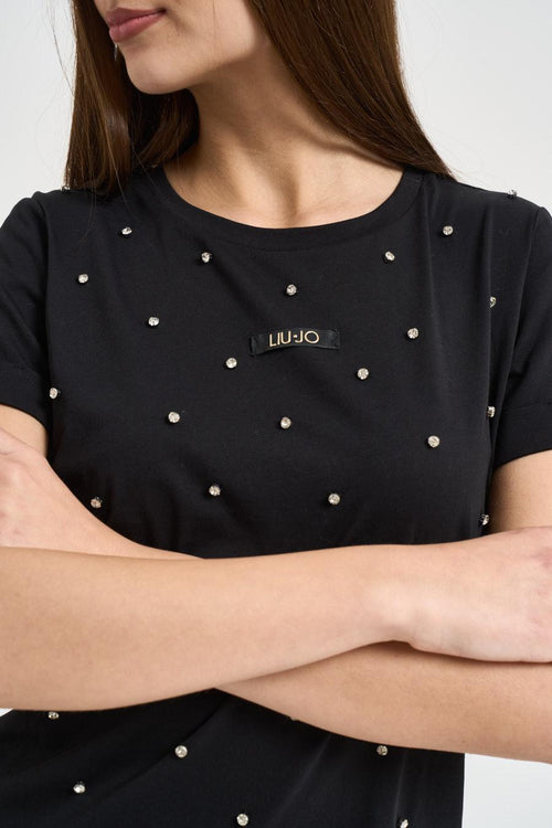 T-shirt donna con strass nera - 2