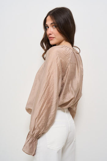 Blusa donna con rouches beige - 4